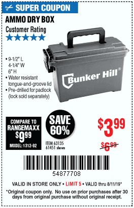 Bunker Hill Ammo Dry Box for $3.99