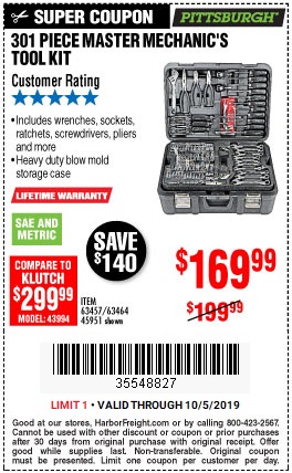 Save $140 on a Mechanic's Tool Set