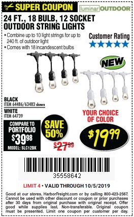 Harbor Freight - 24-foot 12-bulb Outdoor String Lights