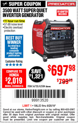 Buy a Predator Generator for $697.98 Through Sunday 8/25