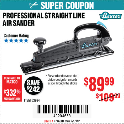 Buy the Baxter Professional Straight Line Air Sander for $89.99