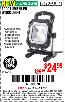 Save $5 on a Braun 100 Lumen Work Light