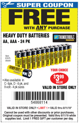 Free Batteries with Any Purchase - Today, Sunday, August 11, 2019