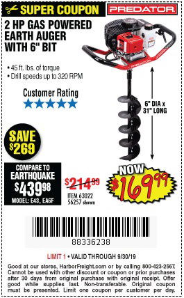 Buy the Predator Earth Auger for $169.99 at Harbor Freight Tools