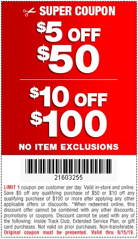 Take $5 off a purchase above $50 or $10 off a purchase over $100 through 9/15/2019 at Harbor Freight.