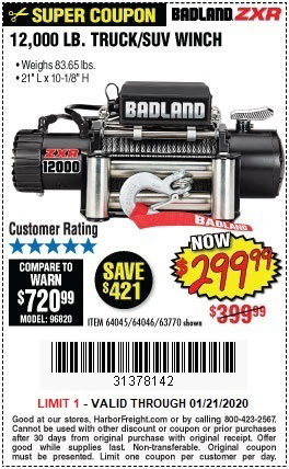 Buy the Badland ZXR 12000 Lbs. Truck SUV Electric Winch for $299.99