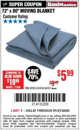 Buy the Haul-Master 72 In. X 80 In. Moving Blanket for $5.99