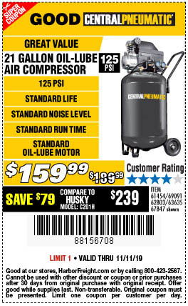 21 gal. 2.5 HP 125 PSI Cast Iron Vertical Air Compressor