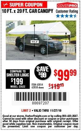 10 ft. x 20 ft. Portable Car Canopy