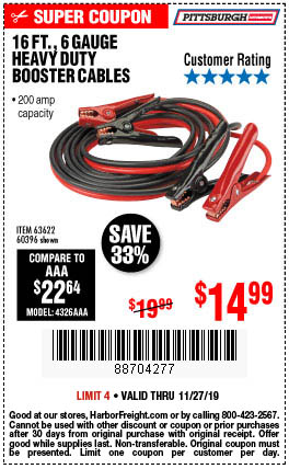 16 ft. 6 Gauge Heavy Duty Jumper Cables