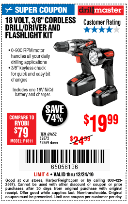 18V 3/8 in. Cordless Drill/Driver And Flashlight Kit