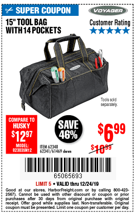 15 in. Tool Bag with 14 Pockets