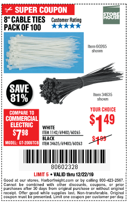 8 in. Black Cable Ties 100 Pk.