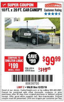 10 ft. x 20 ft. Portable Car Canopy