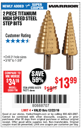 Titanium Coated High Speed Steel Step Bit Set, 2 Pc.