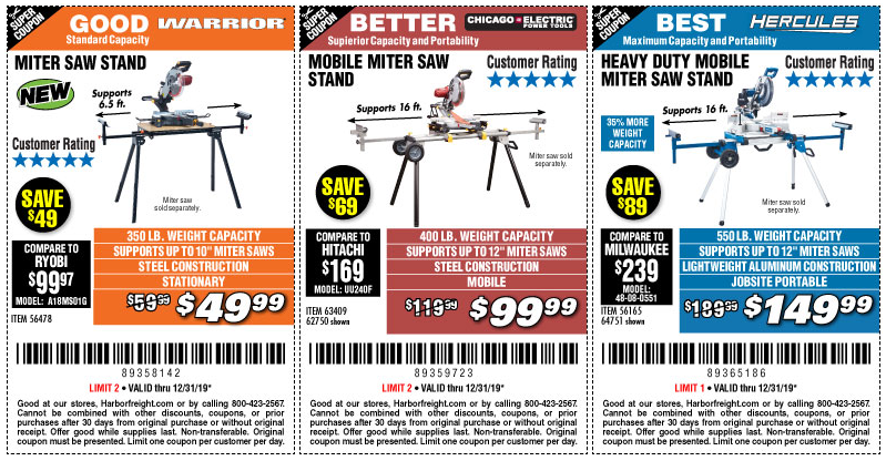 Buy the Right Miter Saw Stand for Your Job - Now Through December 31, 2019 - Harbor Freight Tools