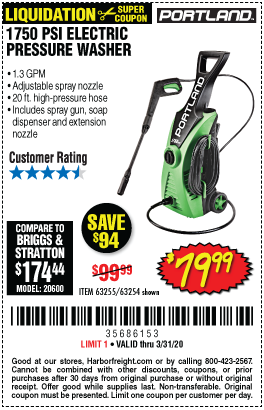 1750 PSI 1.3 GPM Corded Electric Pressure Washer