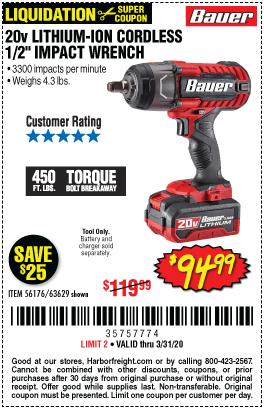 20V Hypermax™ Lithium-Ion Cordless 1/2 in. Impact Wrench - Tool Only