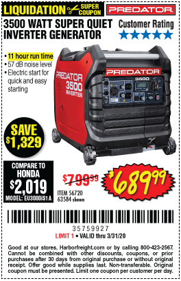 3500 Watt Super Quiet Inverter Generator