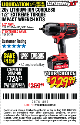 20V Max Lithium 1/2 in. Cordless Xtreme Torque Impact Wrench Kit