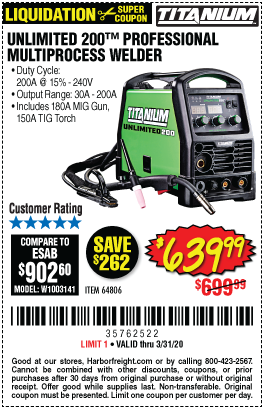 Unlimited 200™ Professional Multiprocess Welder with 120/240 Volt Input