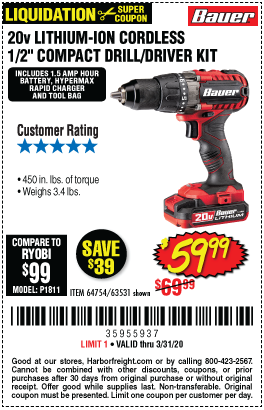 20V Hypermax™ Lithium-Ion Cordless 1/2 in. Drill/Driver Kit with 1.5 Ah Battery, Rapid Charger, and Bag