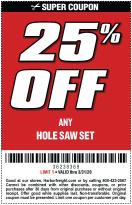 25% off any Hole Saw set