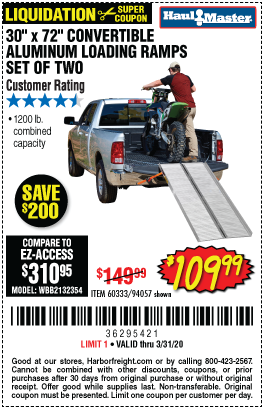 1200 lb. Capacity 30-1/4 in. x 72 in. Convertible Aluminum Loading Ramp