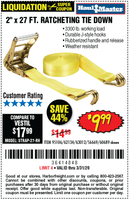 3300 lb. Capacity 2 in. x 27 ft. Heavy Duty Ratcheting Tie Down, 1 Pk.