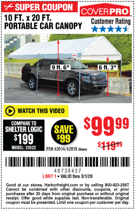 10 ft. x 20 ft. Portable Car Canopy