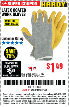 Latex Coated Work Gloves Medium