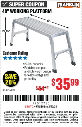 40 In. Lightweight Aluminum Work Platform