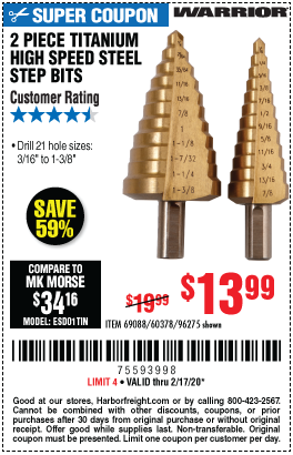 Titanium Coated High Speed Steel Step Bit Set, 2 Pc.