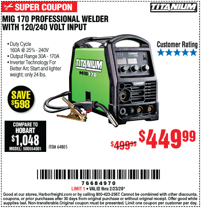 MIG 170 Professional Welder with 120/240 Volt Input