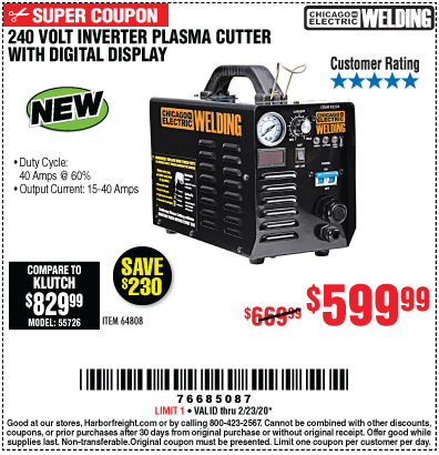 240 Volt Inverter Plasma Cutter with Digital Display