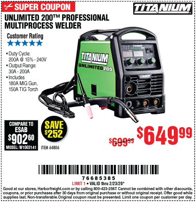 Unlimited 200™ Professional Multiprocess Welder with 120/240 Volt Input