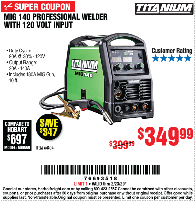 MIG 140 Professional Welder with 120 Volt Input