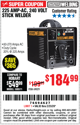 225 Amp-AC, 240 Volt, Stick Welder