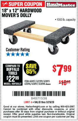 18 In. x 12 In. 1000 lb. Capacity Hardwood Dolly