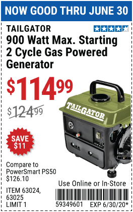 900 Watt Max Starting 2 Cycle Gas Powered Generator - EPA/CARB