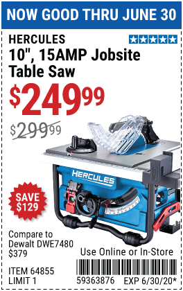 10 in., 15 Amp Compact Job Site Table Saw