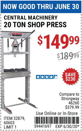 20 Ton H-Frame Industrial Heavy Duty Floor Shop Press