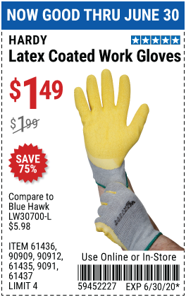 Latex Coated Work Gloves Medium