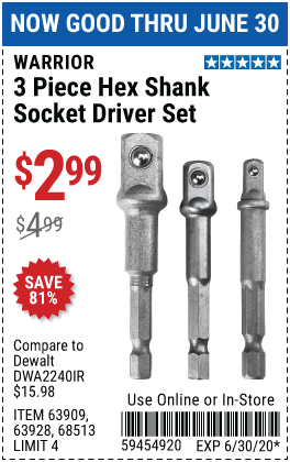 Hex Shank Socket Driver Set, 3 Pc.