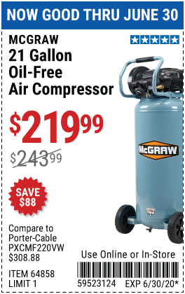 21 gallon 175 PSI Oil-Free Vertical Air Compressor