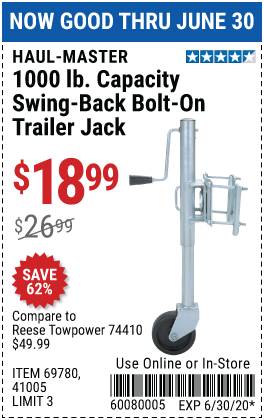 1000 lb. Swing-Back Bolt-On Trailer Jack