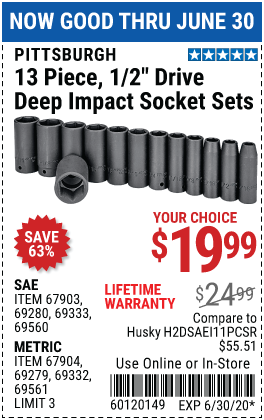 1/2 in. Drive Metric Impact Deep Socket Set, 13 Pc.