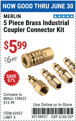 Brass Industrial Coupler Connector Kit, 5 Pc.