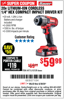 20V Hypermax™ Lithium-Ion Cordless Hex Compact Impact Driver Kit with 1.5 Ah Battery, Rapid Charger, and Bag