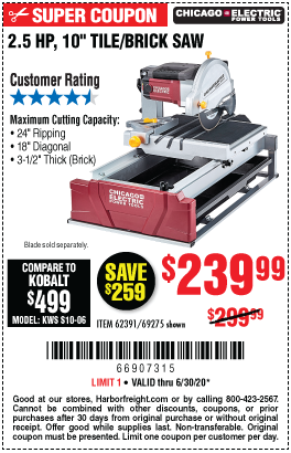 10 in. 2.5 HP Tile/Brick Saw